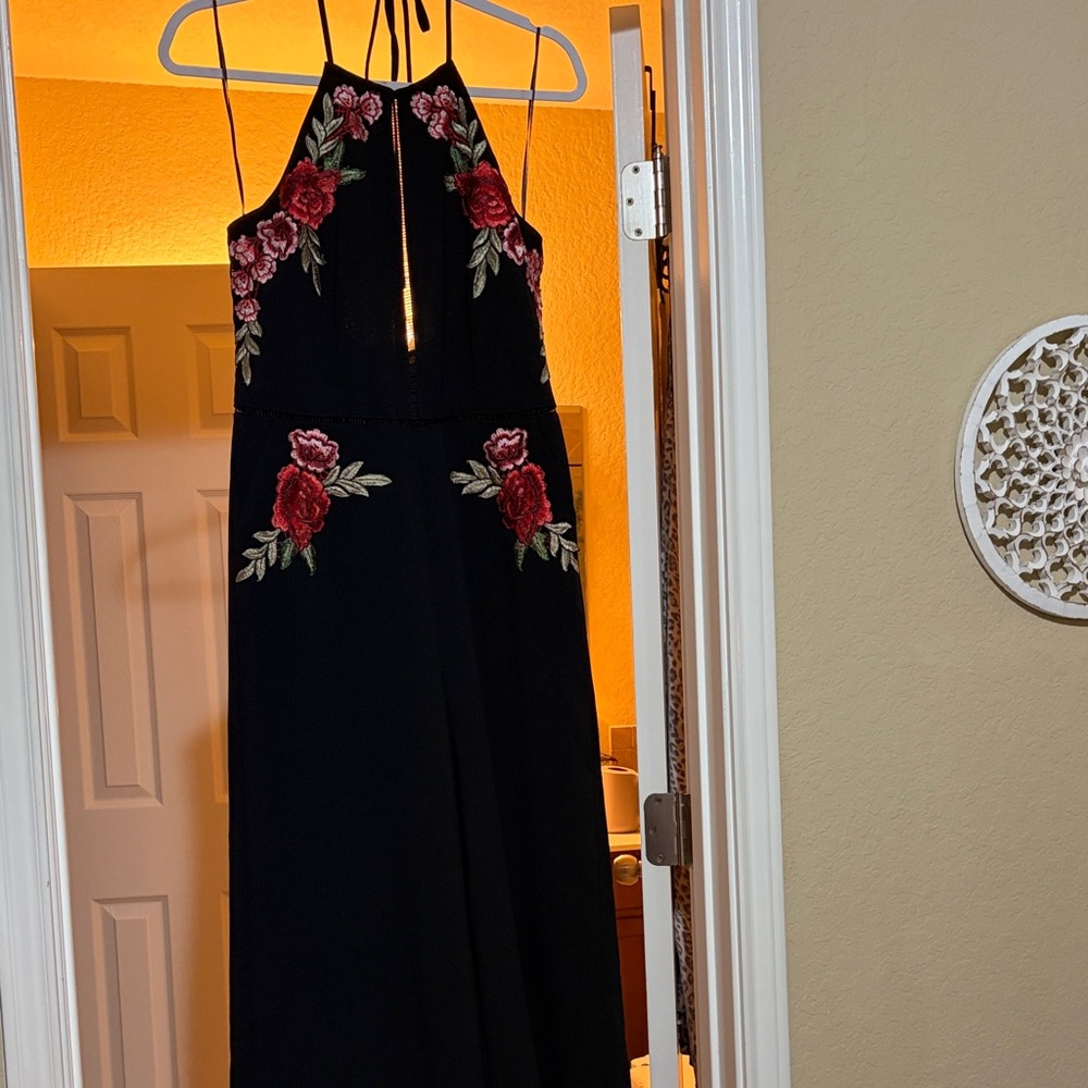 Floral Embroidered Black Jumpsuit